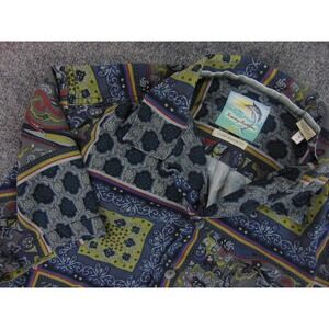 Tommy Bahama Shirt Mens Med Island Modern Fit Blue Paisley Patchwork Silk Aloha